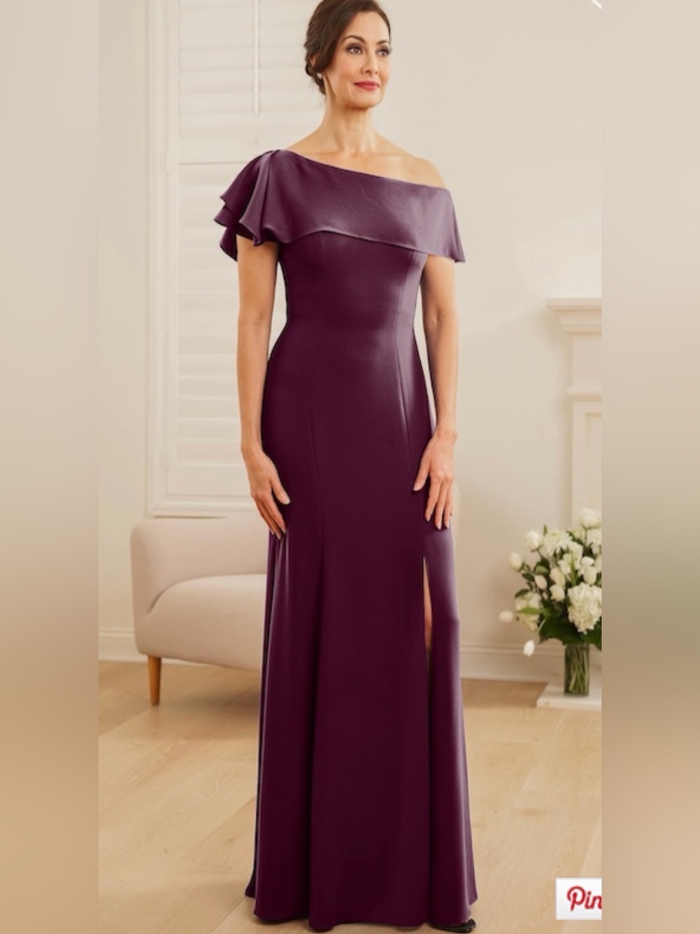 Jade couture Elegant Off-Shoulder Plum Evening Gown
